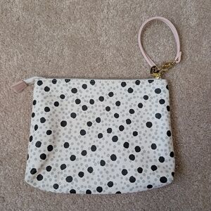 Betsey Johnson White Black Gray Polkadot Clutch Wristlet Make-up Bag
